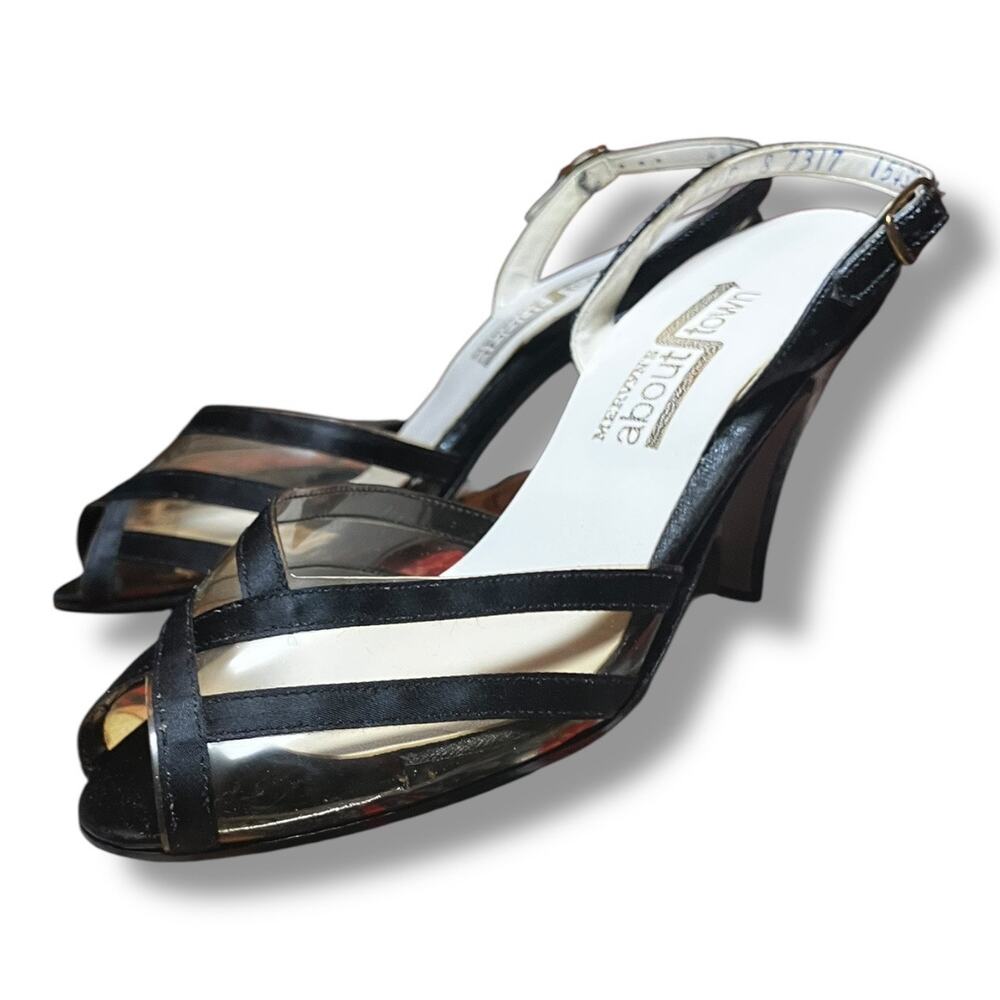 Vintage Mervyn’s ‘About Town’ Black & Gold Sandal Heels – Size 6 - Picture 2 of 11